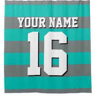 Rideaux De Douche Turquoise Charcoal Sports Jersey Preppy Stripe