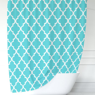 Rideaux De Douche Turquoise et blanc marocain quatrefeuilles