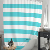 Rideaux De Douche Turquoise et blanc rayures larges modernes