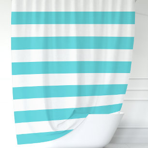 Rideaux De Douche Turquoise et blanc rayures larges modernes