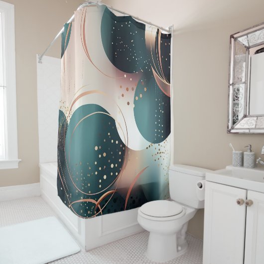 Rideaux De Douche Turquoise et rose vif Design abstrait (En situation)