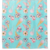 Rideaux De Douche Turquoise Été Fun Flower Ice Cream Cone - Motif (Devant)