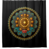 Rideaux De Douche Turquoise Lotus Mandala - Black Boho Graphic Art (Devant)
