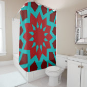 Rideaux De Douche Turquoise Marocain Et Motif Rouge (En situation)