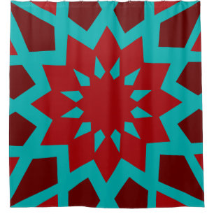 Rideaux De Douche Turquoise Marocain Et Motif Rouge