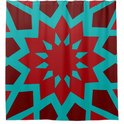 Rideaux De Douche Turquoise Marocain Et Motif Rouge (Devant)