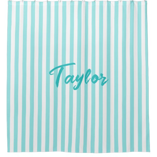 Rideaux De Douche Turquoise pâle et rayure de bonbon blanc (Devant)