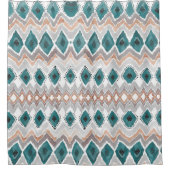 Rideaux De Douche Turquoise Pêche gris pâle Chevron Motif diamant (Devant)