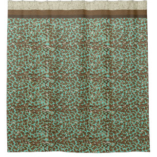 Rideaux De Douche Turquoise peinte à la main de léopard de neige d