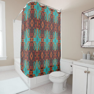 Rideaux De Douche Turquoise Sarcelle Orange Rouge Look Éclectique Et