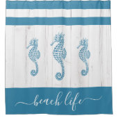 Rideaux De Douche Turquoise seahorse beach life script blanc bois ru (Devant)