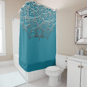 Rideaux De Douche Turquoise & Silver Mandala Elégant Minimal Marocai