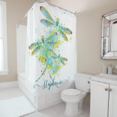 Rideaux De Douche Turquoise Splatter Dragonfly personnalisée (En situation)