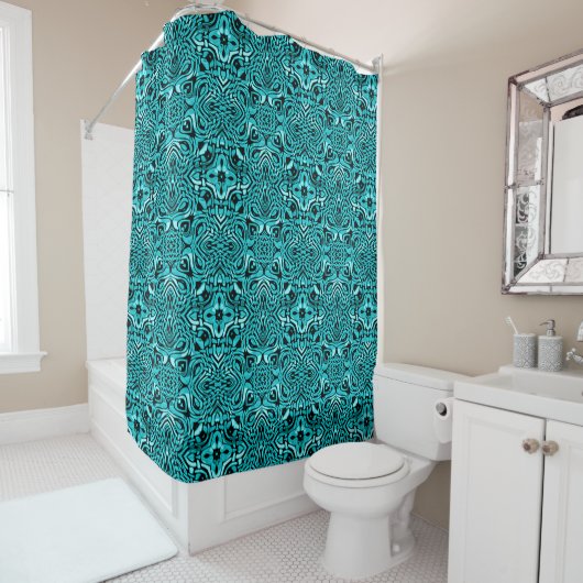 Rideaux De Douche Turquoise Turquoise Blue Tribal Art tendance (En situation)