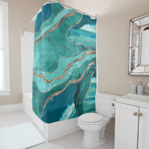 Rideaux De Douche Turquoise Turquoise marbre Agate or Parties scinti
