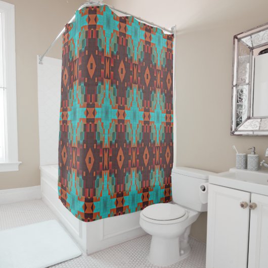 Rideaux De Douche Turquoise Turquoise Orange Rouge Eclectique Ethniq (En situation)