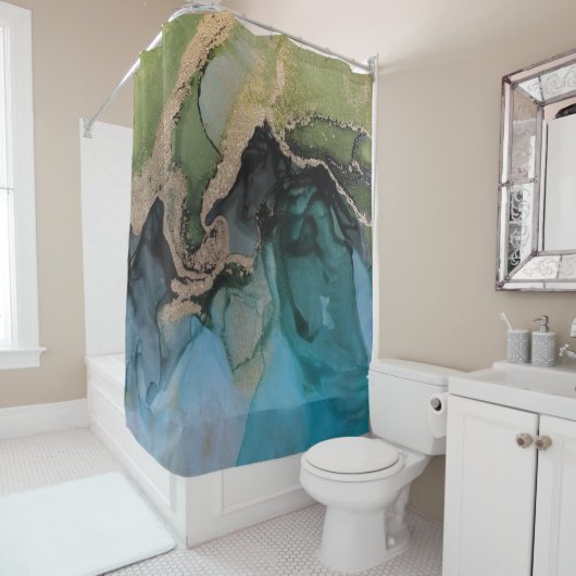 Rideaux De Douche Turquoise Turquoise Vert noir contemporain (En situation)