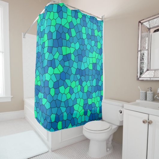 Rideaux De Douche Turquoise Vert Cyan Bleu Motif (En situation)