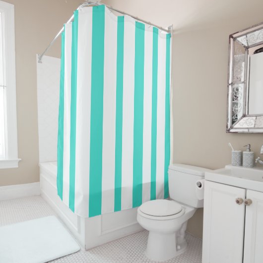 Rideaux De Douche Turquoise White Summer Stripes (En situation)