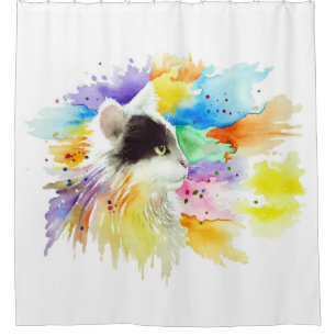 Rideaux De Douche Tuxedo Chat Aquarelle splash Cat 605