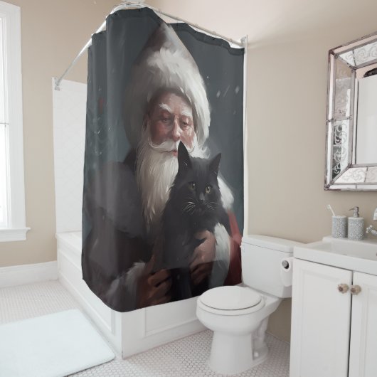 Rideaux De Douche Tuxedo Chat avec Noël Festif du Père Noël (En situation)
