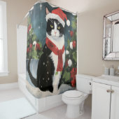 Rideaux De Douche Tuxedo Chat en Noël de neige (En situation)