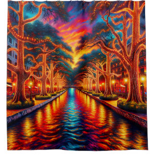 Rideaux De Douche "Twilight Serenity : San Antonio Riverwalk"