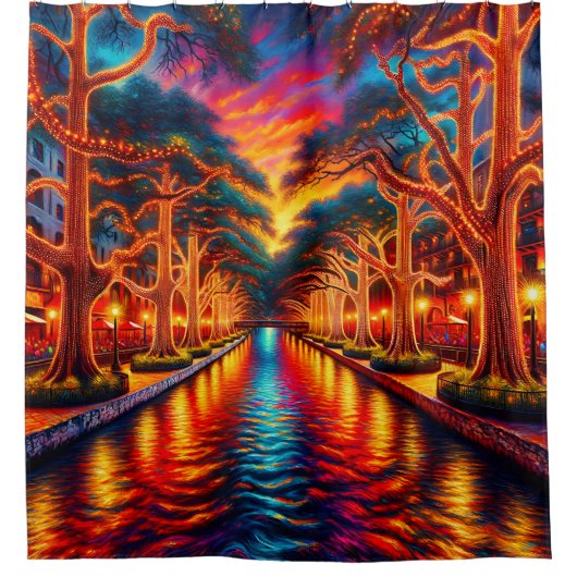 Rideaux De Douche "Twilight Serenity : San Antonio Riverwalk" (Devant)