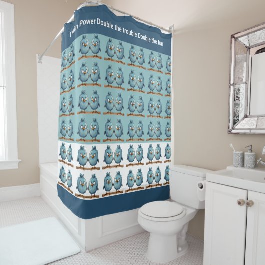 Rideaux De Douche Twin Whimsical Birds Blue Double difficulté (En situation)
