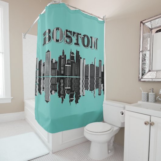 Rideaux De Douche Typographie de Boston Skyline (En situation)