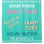 Rideaux De Douche Typographie de sable de plage turquoise d'été (Devant)