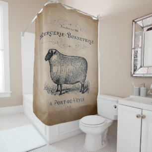 Rideaux De Douche Typographie du mouton rustique français ferme