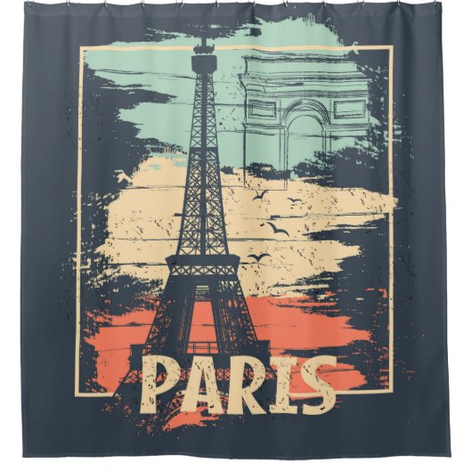 Rideaux De Douche Typographie parisienne : affiche Eiffel abstraite. (Devant)