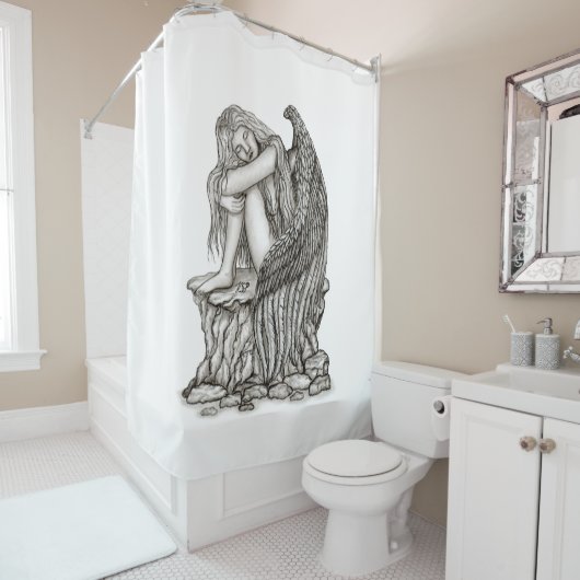 Rideaux De Douche Un ange endormi sur la pierre (En situation)