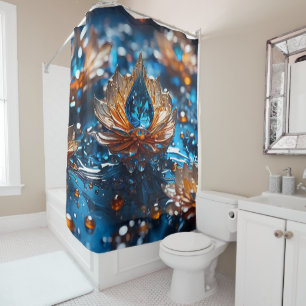 Rideaux De Douche Un bijou bleu avec Gold Design