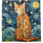 Rideaux De Douche Un chat Tabby Gingembre dans la nuit étoilée (Devant)