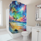 Rideaux De Douche Un crépuscule sur la côte aquarelle art (En situation)