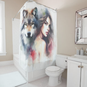 Rideaux De Douche Un lien mystique entre un Indien et un loup