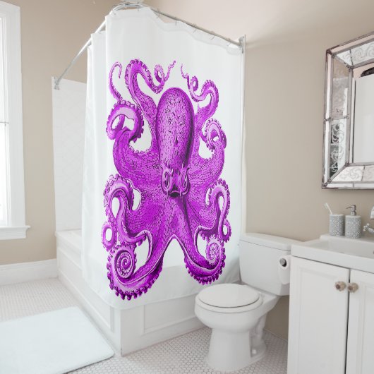 Rideaux De Douche Un Octopus violet/rose fabuleux (En situation)