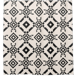 Rideaux De Douche Un ornement ethnique moderne. Blanc noir vintage g