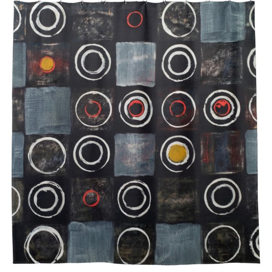 Rideaux De Douche Un tableau abstrait ; une grille de cercles estamp (Devant)