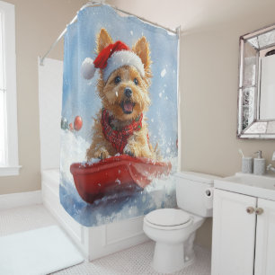 Rideaux De Douche Un Terrier australien à la luge, qu'il neige Noël