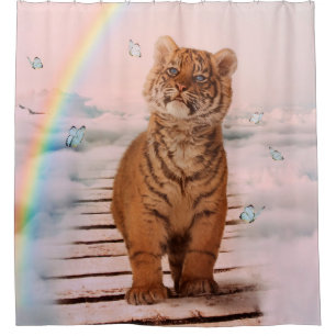 Rideaux De Douche Un tigre sur le pont en arc-en-ciel
