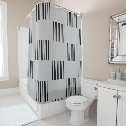 Rideaux De Douche Une conception simple de lignes noires sur gris cl (En situation)