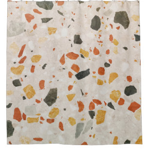 Rideaux De Douche Une couleur terrazzo rouge et vert et jaune en con