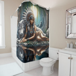 Rideaux De Douche Une femme autochtone partage un moment avec le lou