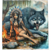 Rideaux De Douche Une femme indienne et son ami loup fort (Devant)