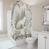 Rideaux De Douche Une forêt d'hiver paisible avec des loups blancs (En situation)