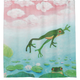 Rideaux De Douche Une Grenouille S'Enfonce Dans L'Étang Illustration
