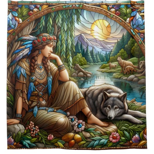 Rideaux De Douche Une Indienne autochtone repose paisiblement avec u (Devant)